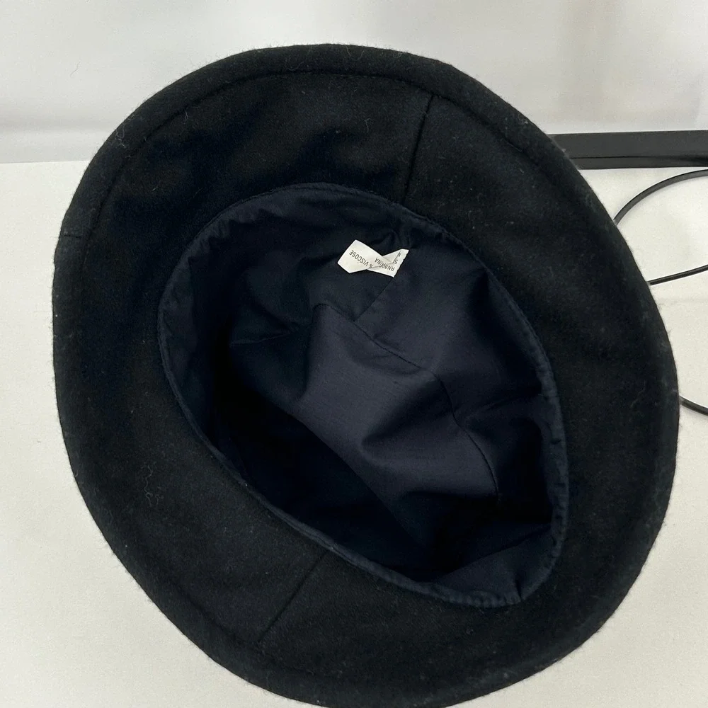Vintage Black Wool Blend Bucket Hat‎ Embroidered Flower Applique Boho 90s Y2K